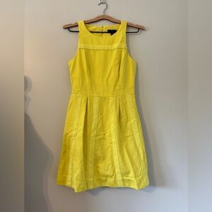 J. Crew Bright Yellow Sleeveless Lined Dress with Embroidered Lace Detail Size 2